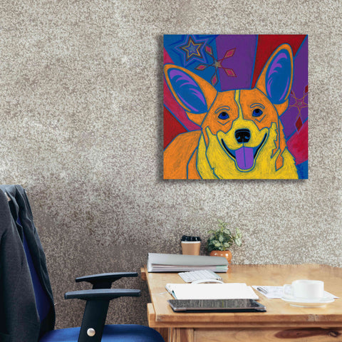 Image of 'Joyful Corgi' by Angela Bond Giclee Canvas Wall Art,26x26