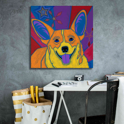Image of 'Joyful Corgi' by Angela Bond Giclee Canvas Wall Art,26x26