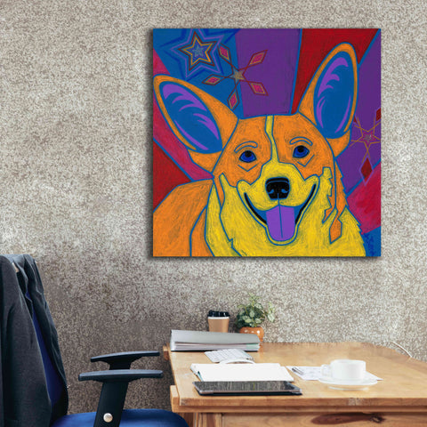 Image of 'Joyful Corgi' by Angela Bond Giclee Canvas Wall Art,37x37
