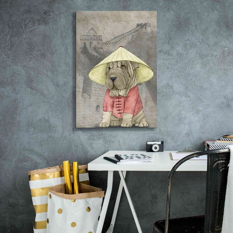 Image of 'Shar Pei with the Great Wall' by Barruf Giclee Canvas Wall Art,18x26