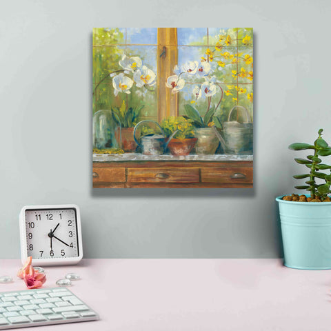 Image of 'Gardeners Table Orchids' by Carol Rowan, Giclee Canvas Wall Art,12x12