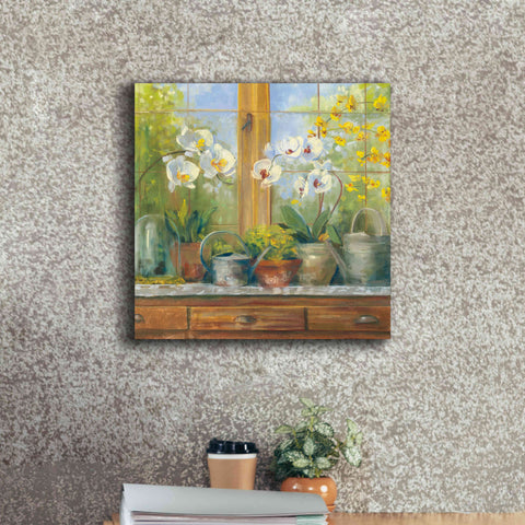 Image of 'Gardeners Table Orchids' by Carol Rowan, Giclee Canvas Wall Art,18x18