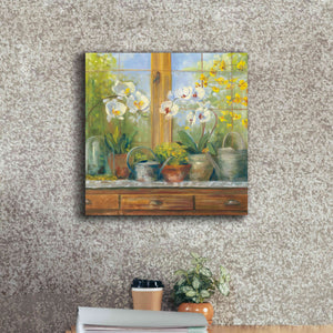 'Gardeners Table Orchids' by Carol Rowan, Giclee Canvas Wall Art,18x18