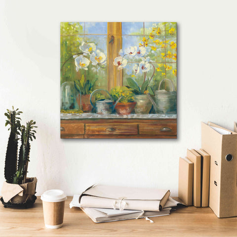 Image of 'Gardeners Table Orchids' by Carol Rowan, Giclee Canvas Wall Art,18x18