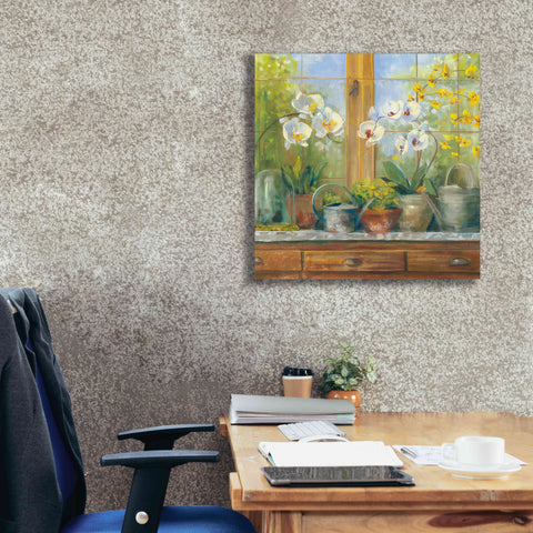 Image of 'Gardeners Table Orchids' by Carol Rowan, Giclee Canvas Wall Art,26x26