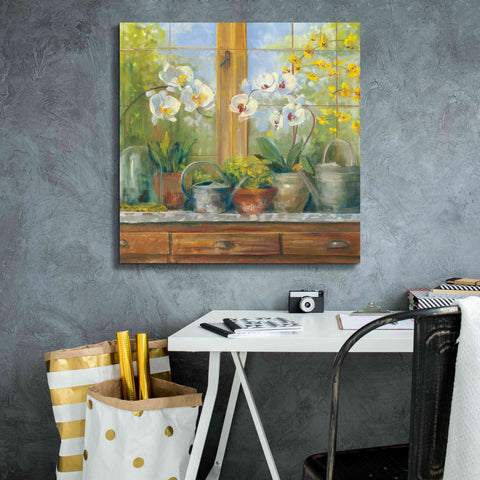 Image of 'Gardeners Table Orchids' by Carol Rowan, Giclee Canvas Wall Art,26x26
