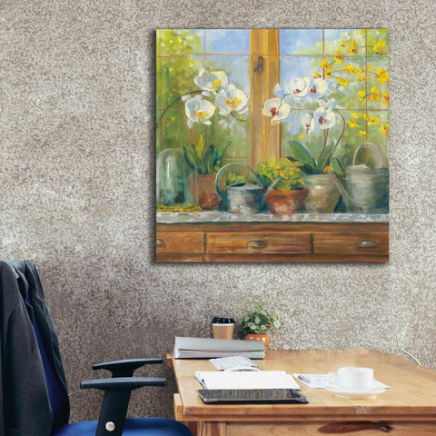 Image of 'Gardeners Table Orchids' by Carol Rowan, Giclee Canvas Wall Art,37x37