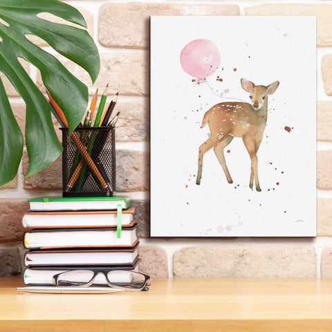 Image of 'Festive Fawn Pink Balloon' by Katrina Pete, Giclee Canvas Wall Art,12x16