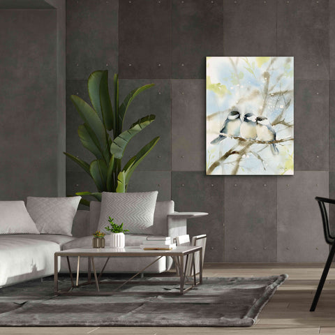 Image of 'Three Chickadees in Spring' by Katrina Pete, Giclee Canvas Wall Art,40x54