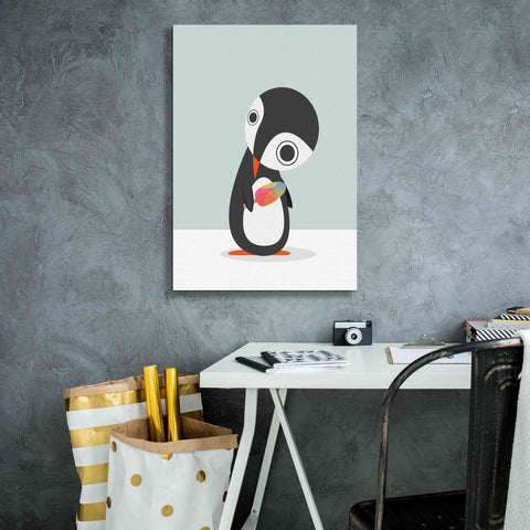 Image of 'Pingu Loves Ice Cream' by Volkan Dalyan, Giclee Canvas Wall Art,18x26
