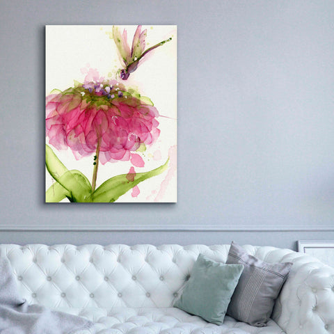 Image of 'Dragonfly and Zinnia' by Dawn Derman, Giclee Canvas Wall Art,40x54