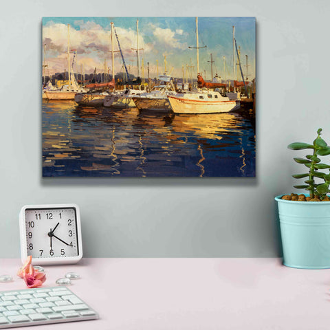 Image of 'Boats on Glassy Harbor' by Furtesen, Giclee Canvas Wall Art,16x12