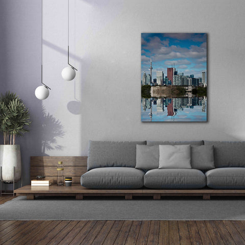 Image of 'Toronto Skyline From The Pape Ave Bridge Reflection No 1' by Brian Carson, Giclee Canvas Wall Art,40 x 54