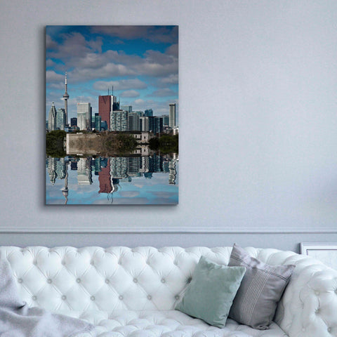 Image of 'Toronto Skyline From The Pape Ave Bridge Reflection No 1' by Brian Carson, Giclee Canvas Wall Art,40 x 54