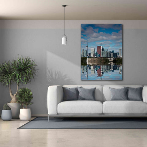 Image of 'Toronto Skyline From The Pape Ave Bridge Reflection No 1' by Brian Carson, Giclee Canvas Wall Art,40 x 54