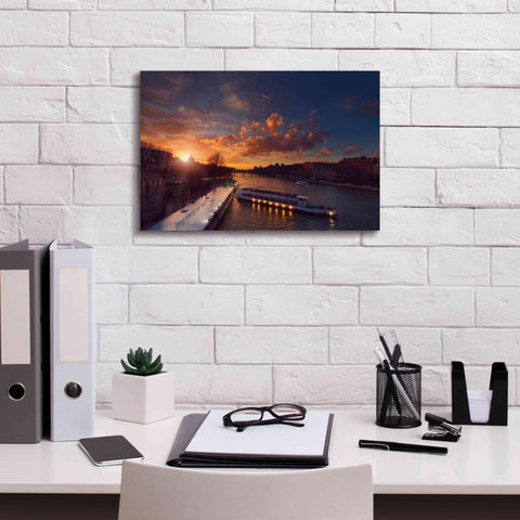 Image of 'Bateaux Mouches Sunset' by Sebastien Lory, Giclee Canvas Wall Art,18 x 12