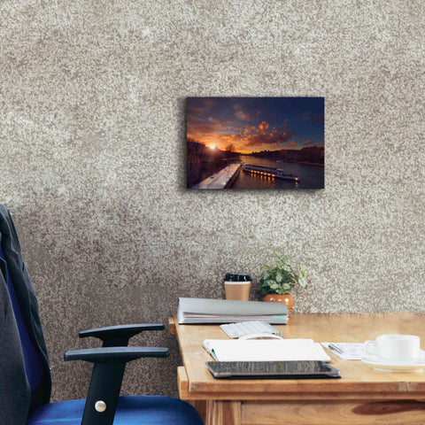 Image of 'Bateaux Mouches Sunset' by Sebastien Lory, Giclee Canvas Wall Art,18 x 12