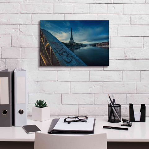 Image of 'Blue Eiffel Tower' by Sebastien Lory, Giclee Canvas Wall Art,18 x 12