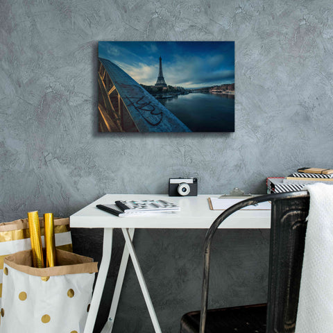 Image of 'Blue Eiffel Tower' by Sebastien Lory, Giclee Canvas Wall Art,18 x 12
