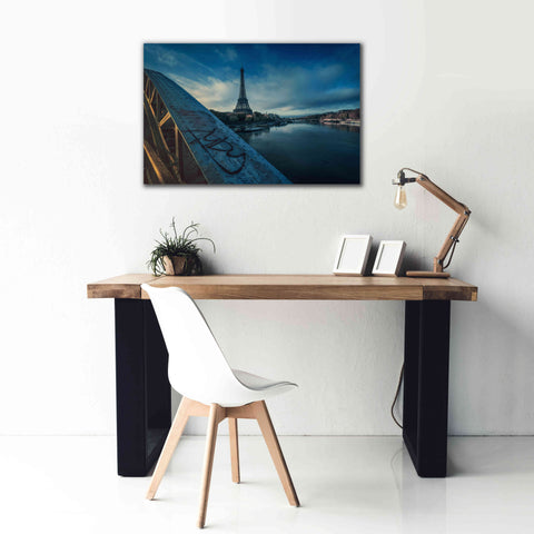 Image of 'Blue Eiffel Tower' by Sebastien Lory, Giclee Canvas Wall Art,40 x 26