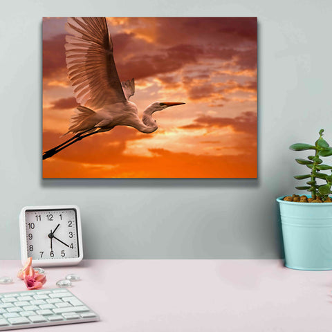 Image of 'Heron Sunset' by Mike Jones, Giclee Canvas Wall Art,16 x 12