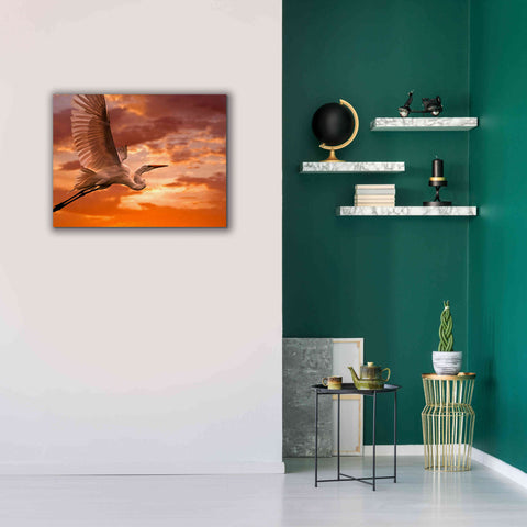 Image of 'Heron Sunset' by Mike Jones, Giclee Canvas Wall Art,34 x 26