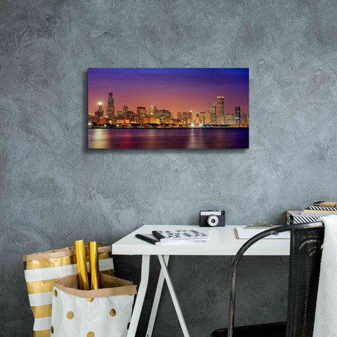 Image of 'Chicago Dusk full skyline' by Mike Jones, Giclee Canvas Wall Art,24 x 12