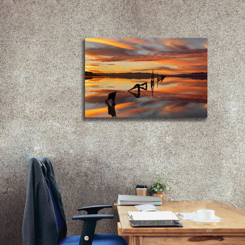 Image of 'Great Salt Lake Pilings Sunset' by Mike Jones, Giclee Canvas Wall Art,40 x 26