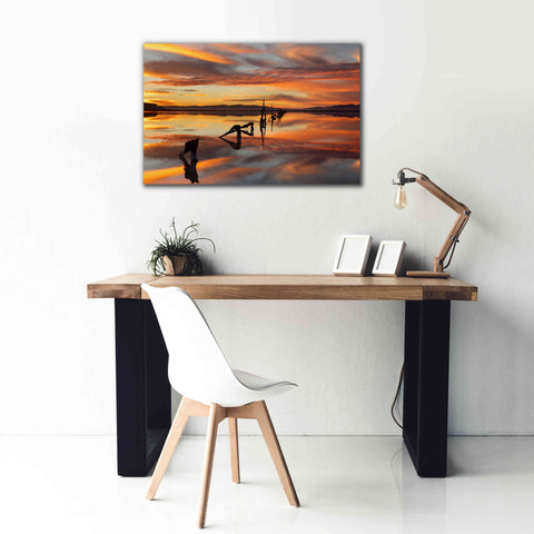 Image of 'Great Salt Lake Pilings Sunset' by Mike Jones, Giclee Canvas Wall Art,40 x 26