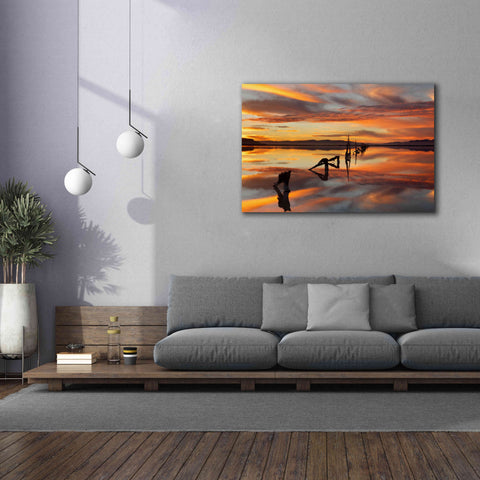 Image of 'Great Salt Lake Pilings Sunset' by Mike Jones, Giclee Canvas Wall Art,60 x 40