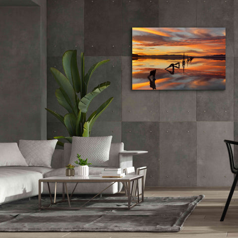 Image of 'Great Salt Lake Pilings Sunset' by Mike Jones, Giclee Canvas Wall Art,60 x 40