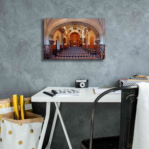 Image of 'San Xavier from front door' by Mike Jones, Giclee Canvas Wall Art,18 x 12