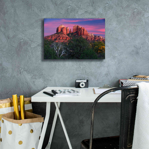 Image of 'Sedona Cathedral Rock Dusk' by Mike Jones, Giclee Canvas Wall Art,18 x 12