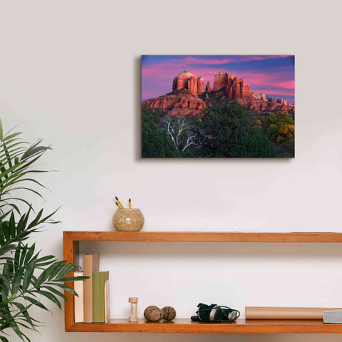 Image of 'Sedona Cathedral Rock Dusk' by Mike Jones, Giclee Canvas Wall Art,18 x 12