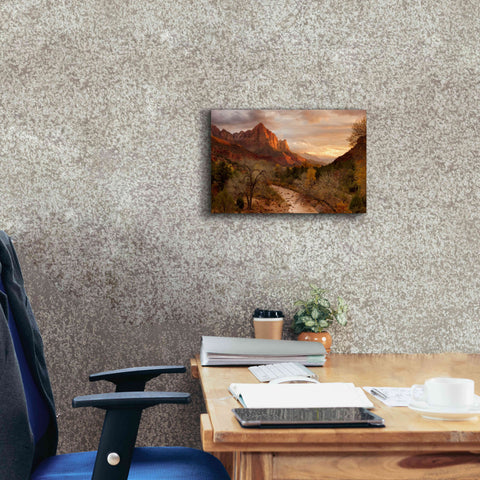 Image of 'Zion Watchmen Sunset' by Mike Jones, Giclee Canvas Wall Art,18 x 12