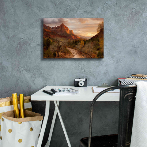 Image of 'Zion Watchmen Sunset' by Mike Jones, Giclee Canvas Wall Art,18 x 12