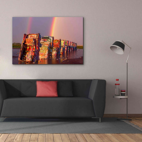 Image of 'Cadillac Ranch Rainbow' by Mike Jones, Giclee Canvas Wall Art,60 x 40