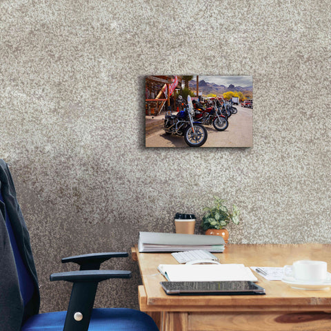 Image of 'Route 66 Fun Run Oatman Motorcycles' by Mike Jones, Giclee Canvas Wall Art,18 x 12