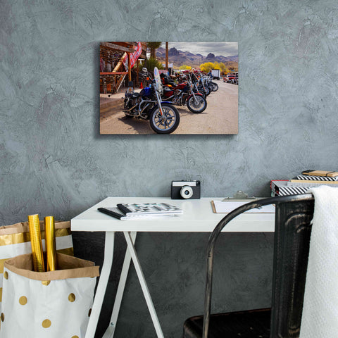 Image of 'Route 66 Fun Run Oatman Motorcycles' by Mike Jones, Giclee Canvas Wall Art,18 x 12