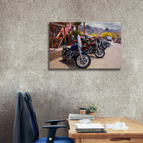 Image of 'Route 66 Fun Run Oatman Motorcycles' by Mike Jones, Giclee Canvas Wall Art,40 x 26
