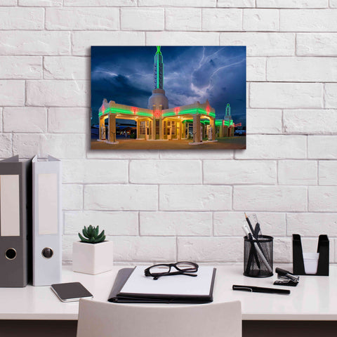 Image of 'Route 66 Shamrock Texas Conoco Lightning' by Mike Jones, Giclee Canvas Wall Art,18 x 12