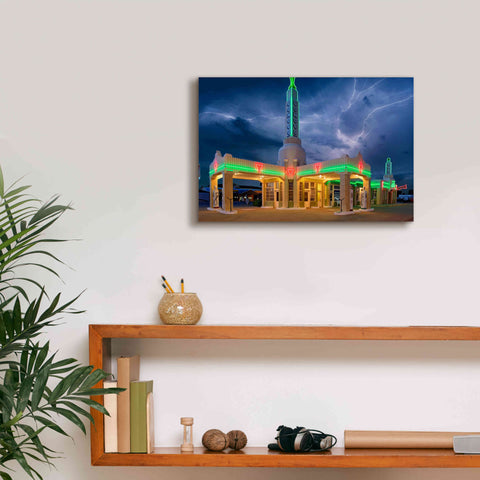 Image of 'Route 66 Shamrock Texas Conoco Lightning' by Mike Jones, Giclee Canvas Wall Art,18 x 12