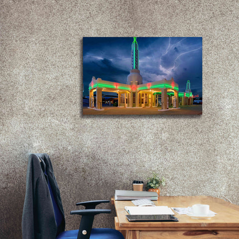 Image of 'Route 66 Shamrock Texas Conoco Lightning' by Mike Jones, Giclee Canvas Wall Art,40 x 26