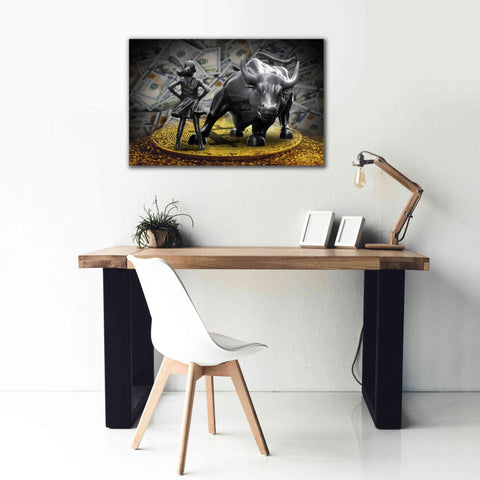 Image of 'Fearless Girl and Charging Bull on Bitcoin,' Canvas Wall Art,40x26