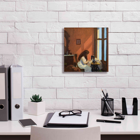 Image of 'Girl At Sewing Maching, 1921' by Edward Hopper, Giclee Canvas Wall Art,12x12