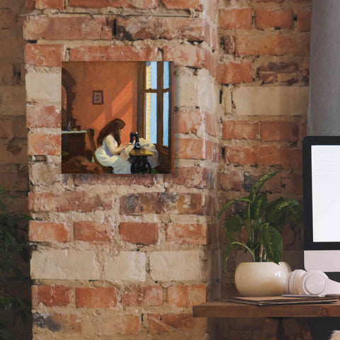 Image of 'Girl At Sewing Maching, 1921' by Edward Hopper, Giclee Canvas Wall Art,12x12