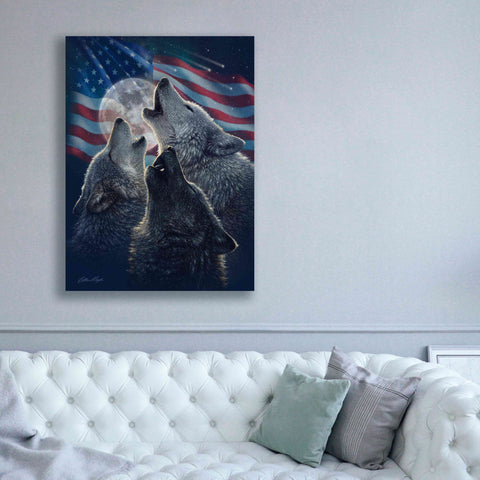 Image of 'Wolf Trinity Patriotic' by Collin Bogle, Canvas Wall Art,40x54