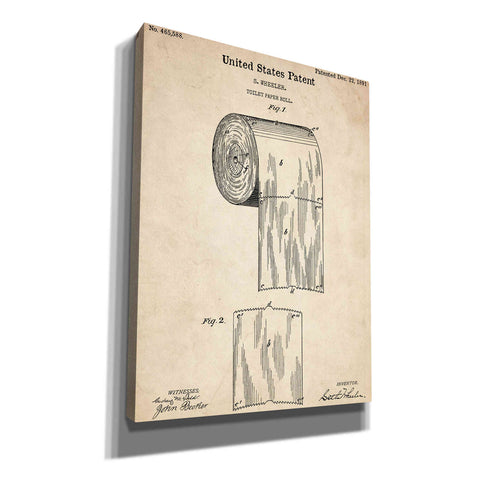 Image of 'Toilet Paper Roll Vintage Patent' Canvas Wall Art
