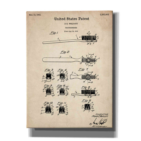 Image of 'Toothbrush Vintage Patent' Canvas Wall Art
