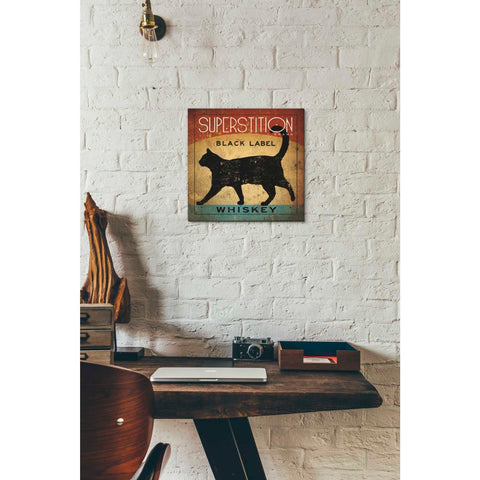 Image of 'Superstition Black Label Whiskey Cat' by Ryan Fowler, Canvas Wall Art,12 x 12